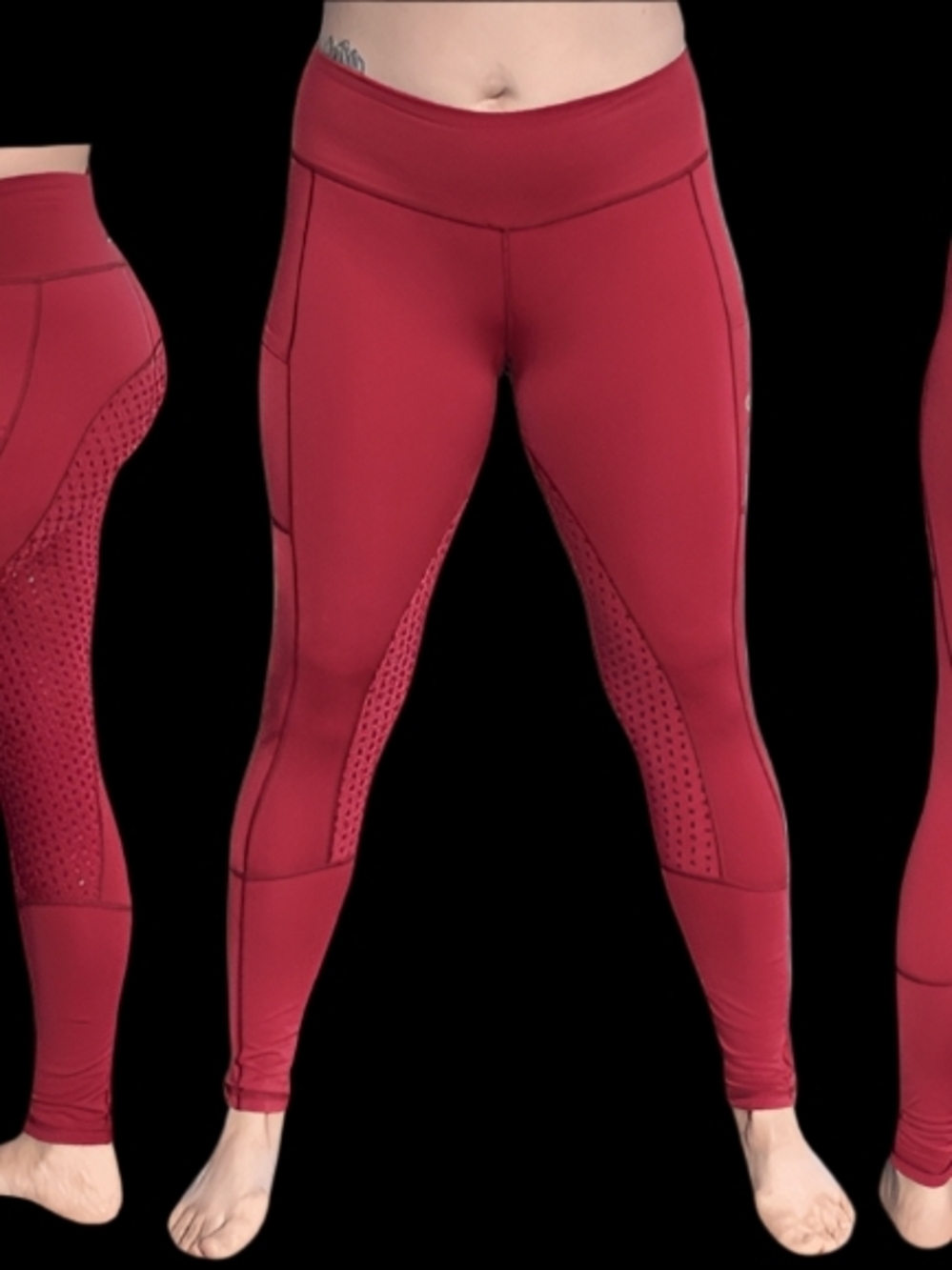 Riding Leggings Burgundy Equestrian Grip Leggings with Side Pockets